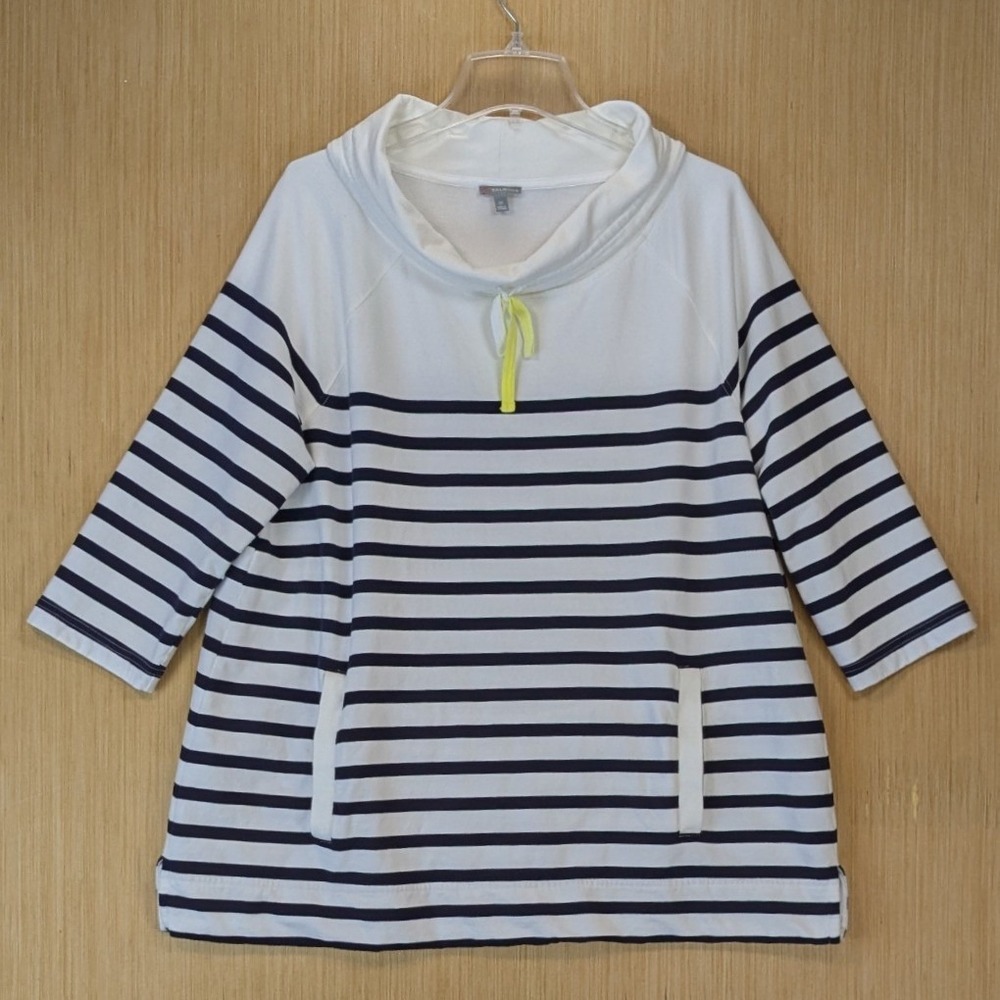 Talbots Womens Preppy Coastal Nautical Sailor Sweatshirt White Striped Top 1X